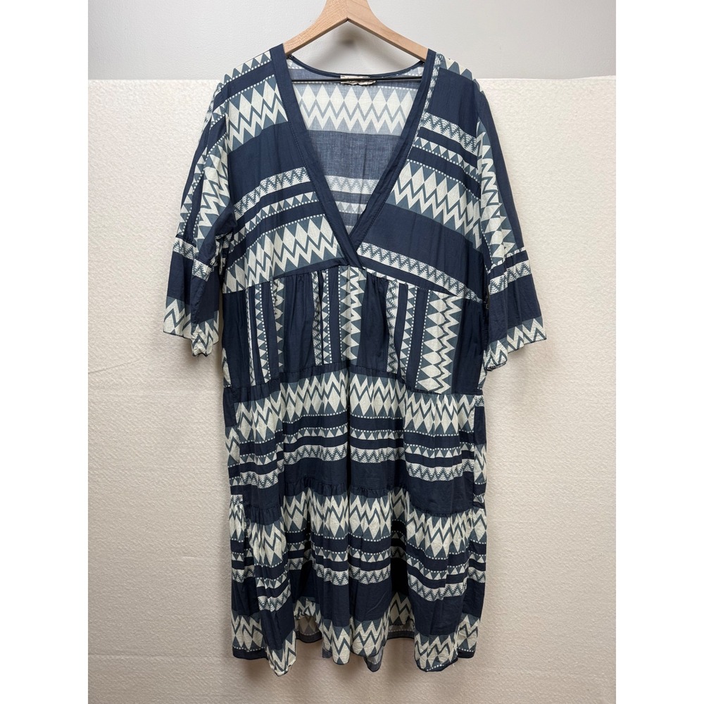 Logica Tiered Dress 100% Cotton Lagenlook Geometric Made in Italy Coastal 2X